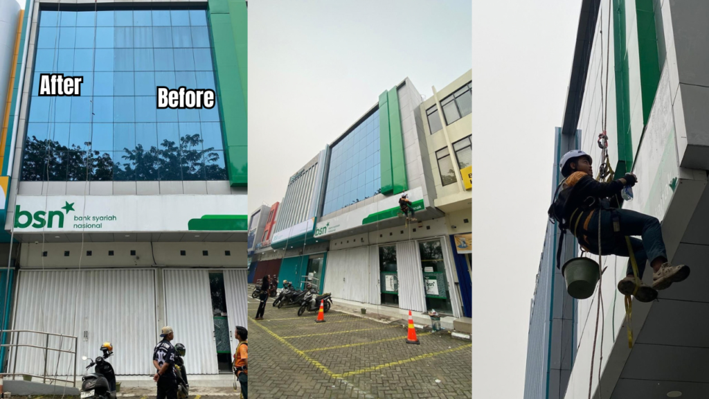 Pembersihan Facade Gedung BSN Pontianak | ALB Rope Access sebelum